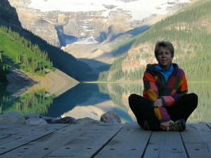 Pamela James at a mountain lake